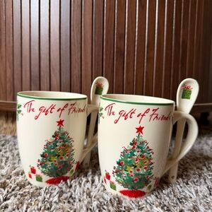 Lenox Christmas Tea Cup Mug W/Spoon Holiday The Joy of Family 12 Floz Set of 2